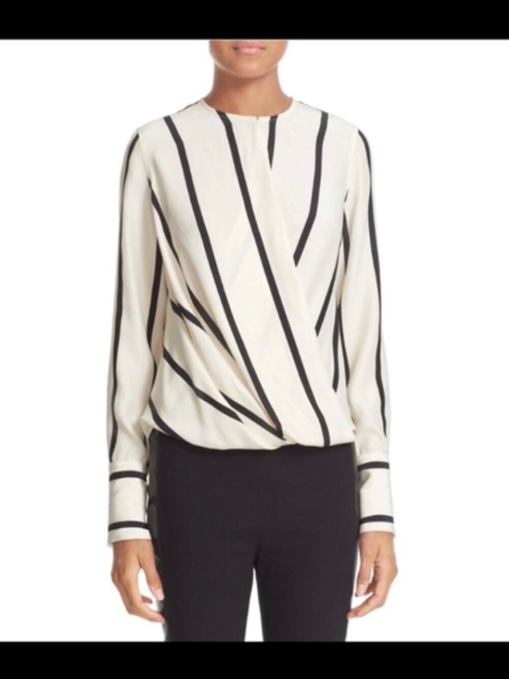 Rag & Bone Women's Long Sleeve Silk Blouse Cream & Black Stripes